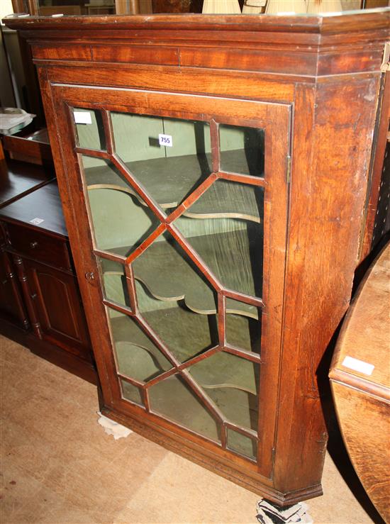 Oak glazed corner cupboard